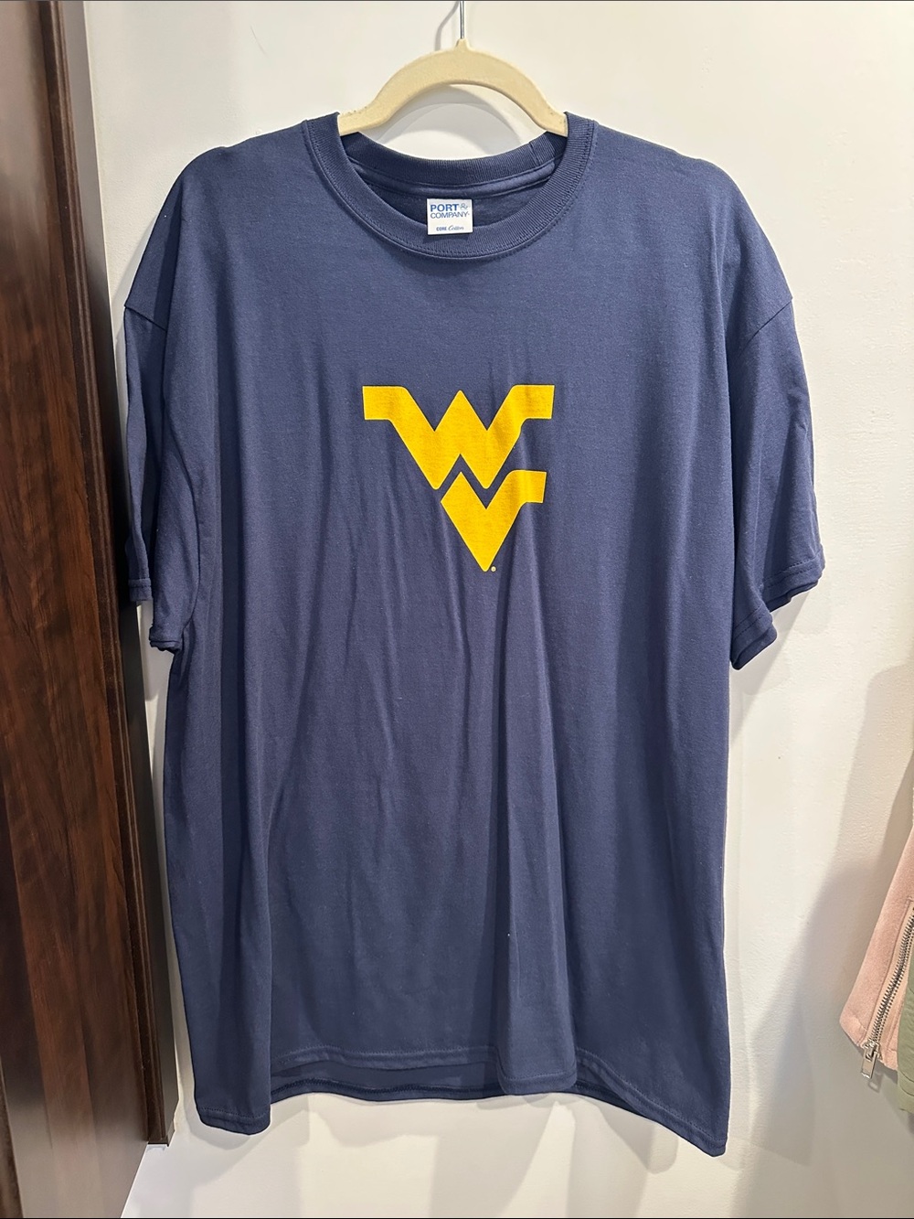 Port and Company Navy Short-Sleeve Tee with Yellow Graphic